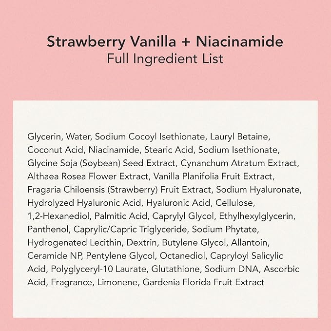 Whipped Korean Skincare Face Wash, Doubles as a Face Mask, Strawberry Vanilla, Hydrating Vegan Facial Cleanser for Dry Skin with Niacinamide, Hyaluronic Acid, Ceramide, Cleanser for Sensitive Skin