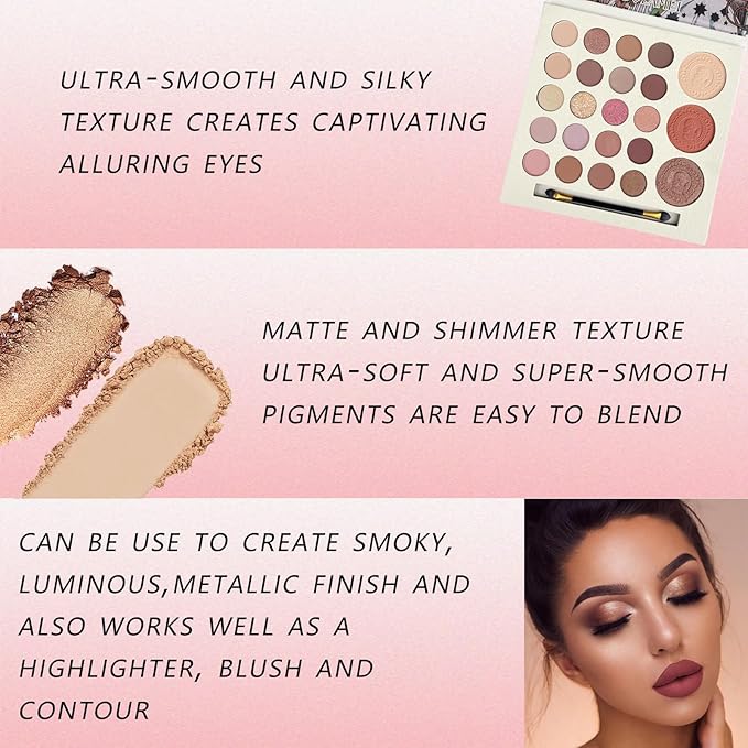 K'APEINE Brown Eyeshadow Palette, 23Colors Matte Shimmer Eyeshadow Nude Neutral Makeup Palette Smoky Eye Shadow Pallet with 1 Brush Highly Pigmented Waterproof Makeup Kit for Women Daily, Party