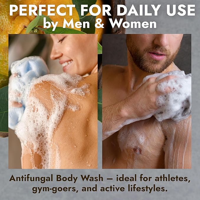 Antifungal Body Wash with Tea Tree Oil & Lemon Oil | 1% Tolnaftate Soap Helps Fight Ringworm, Jock Itch & Athlete’s Foot | Itch & Odor Relief | Medicated Citrus Body Wash for Men & Women | 16.9 oz
