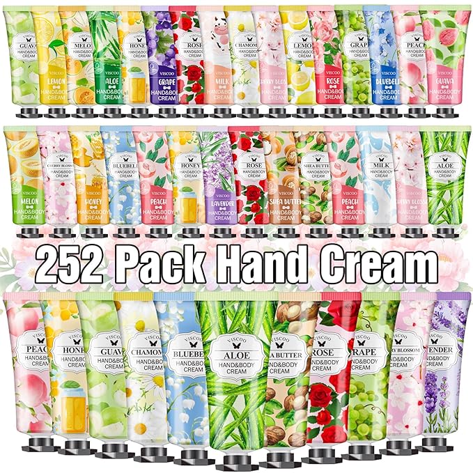 VISCOO 252 Pack Hand Cream Gifts Set for Women, Teacher Appreciation Gift / Graduation Gifts, Moisturizing Mini Hand Lotion Travel Size for Dry Cracked Hands, Birthday Gift