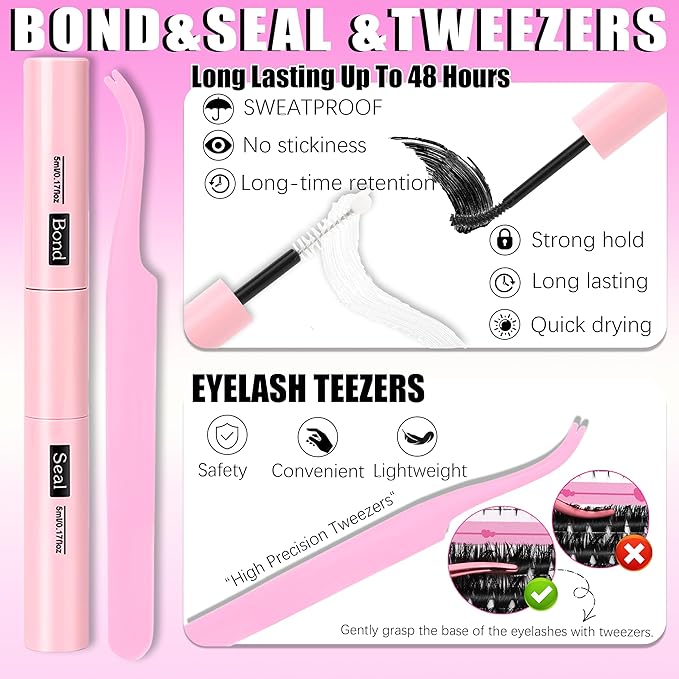 YIDUO 4 Styles Lash Clusters Kit 40D/60D/80D/100D+Spikes+Bottom Eyelash Clusters Extensions with 2X Bond and Seal, 1000Pcs 3D Volume Lashes Clusters 8-18mm Wispy D Curly Clusters Lash Extensions Kit