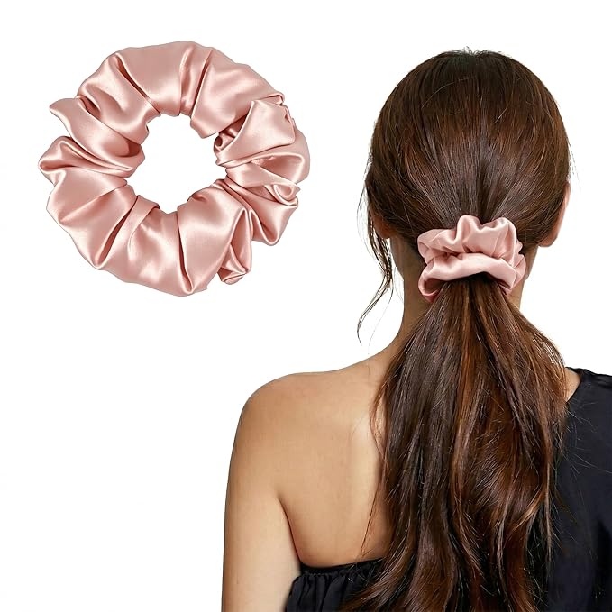 ZLYC 100% Mulberry Silk Scrunchie 19 Momme Gentle Creaseless Hair Tie for Women Dent-Free Ponytail Holder, 3.5cm Solid Light Orange