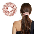 ZLYC 100% Mulberry Silk Scrunchie 19 Momme Gentle Creaseless Hair Tie for Women Dent-Free Ponytail Holder, 3.5cm Solid Light Orange