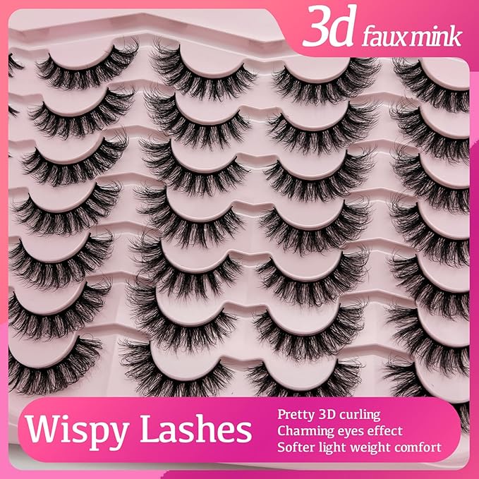 Natural Lashes Wispy Short Cat Eye False Strip Lashes Natural Look Cateye D Curl Lash Strips Fluffy Faux Mink False Eyelashes Pack
