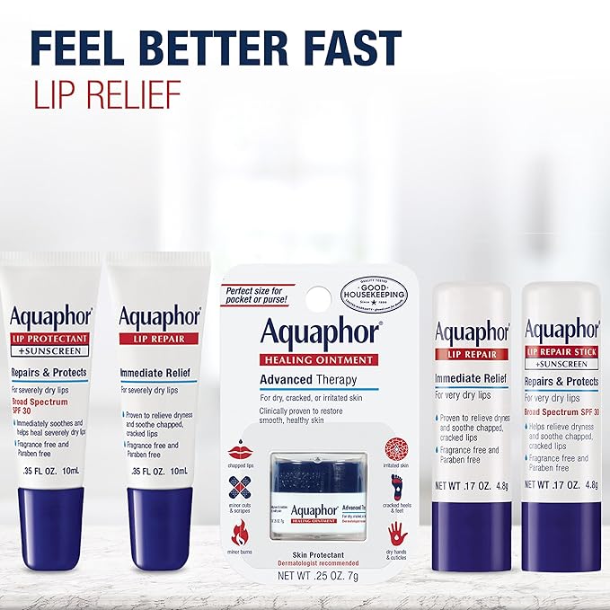 Aquaphor Lip Balm, Lip Repair, SPF 30 | Lip Protectant | 0.35 Oz Tube | Pack of 2