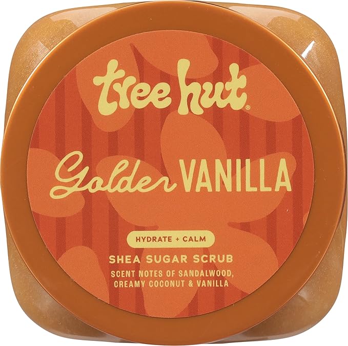 Tree Hut Golden Vanilla Body Scrub, Exfoliating & Hydrating Sugar Scrub with Shea Butter & Essential Oils, Smooth Skin, Body Exfoliator For All Skin Types, Self Care Gifts for Women, Vegan, 18 Oz