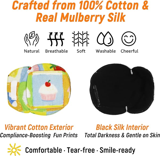 Astropic 3D Cotton & Silk Eye Patch for Kids | Boys Girls Eye Patch for Glasses | Medical Eyepatch for Children with Lazy Eye (Cream Cake, Right Eye)