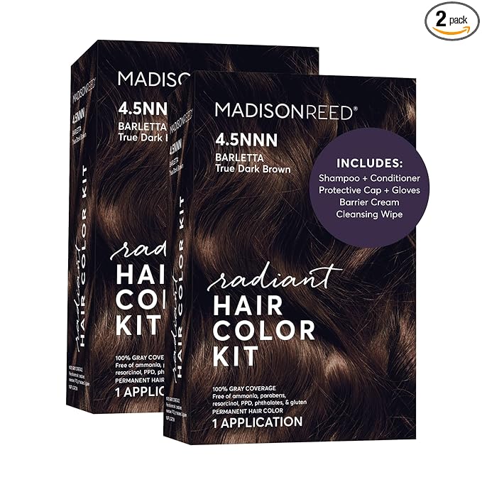 Madison Reed Radiant Hair Color Kit - 4.5NNN Darkest Brown with Warm Tones (Barletta Brown), 100% Gray Hair Coverage Permanent Hair Dye for Resistant Grays | PPD-Free & Ammonia-Free, 2 Pack