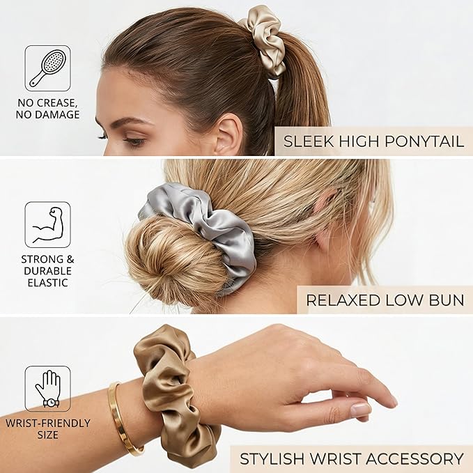 7PCS Premium Big Satin Hair Scrunchies for Women, 5 Inch Large Soft Scrunchies Hair Ties for Thick Hair, Elastic Ponytail Holders Hair Accessories for Women, Neutral
