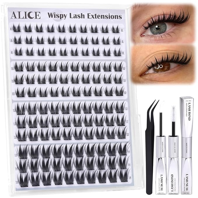 ALICE Bunny Lash Clusters Kit Wispy Manga Eyelash Clusters Kit Anime Cluster Eyelash Extension Kit Manga 8mm-14mm Thin Band Individual Lashes 2 Spikes with Bond and Seal DIY at Home