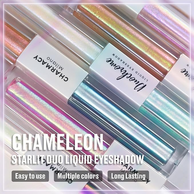 CHARMACY 2 in 1 Starlit Duochrome Liquid Eyeshadow, Glitter Sparkle Colorful Liquid Eyeliner, Quick Drying, High Pigmented, Long lasting Holographic Glitter Multichrome Eye Makeup #02