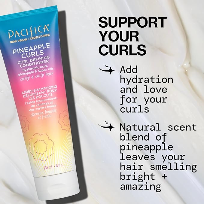 Pacifica Beauty, Pineapple Curls Defining Natural Conditioner, For Curly, Coily and Textured Hair Types, Pineapple Scent, Sulfate & Silicone Free, 100% Vegan & Cruelty Free, (Pack of 2)