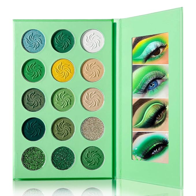 DE'LANCI Avocado Green Eyeshadow Palette 15 Colors, St. Patrick's Day Highly Pigmented Eyeshadow Pallete Matte Shimmer Glitter Eye Shade Makeup, Long Wear Nude Yellow Emerald Green Eye Shadow Pallet