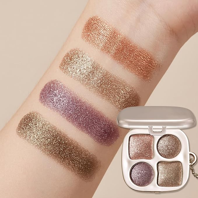 Erinde Metallic Bronze Purple Eyeshadow Palette with Mirror, Shimmer High Pigment Eye Shadow, Blendable Long-Lasting Everyday Eye & Contour Makeup Palette, Perfect for Blue, Green & Brown Eyes