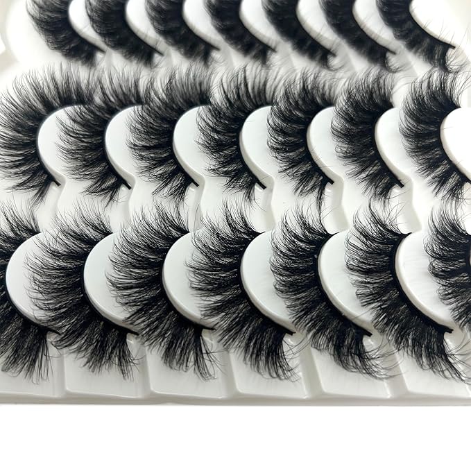 Mink Lashes Wispy Fluffy Cat Eye Strip Lashes Pack 3D Faux Mink Fake Eyelashes C Curl Long Volume Lash Strps Cateye False Eyelashes Natural Look