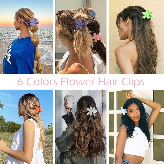 Flower Hair Clips 6 PCS for Women, Daisy Claw Clips Matte Large Claw Clips Strong Hold Jaw Clamps Hair Accessories for Thick Hair 6 Colors