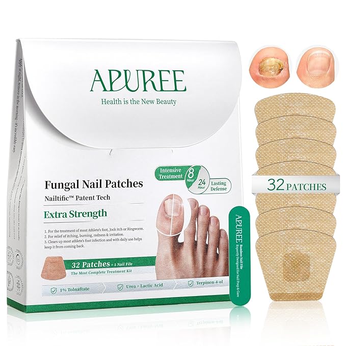 APUREE Fungal Nail Patches Extra Strength: True 1% Tolnaftate| FSA-HSA |8H Overnight Toe Nail Fungal Treatments | Repair For Discolored Yellow Brittle Damage Nails|Renews Healthy Appearance|32 Patch