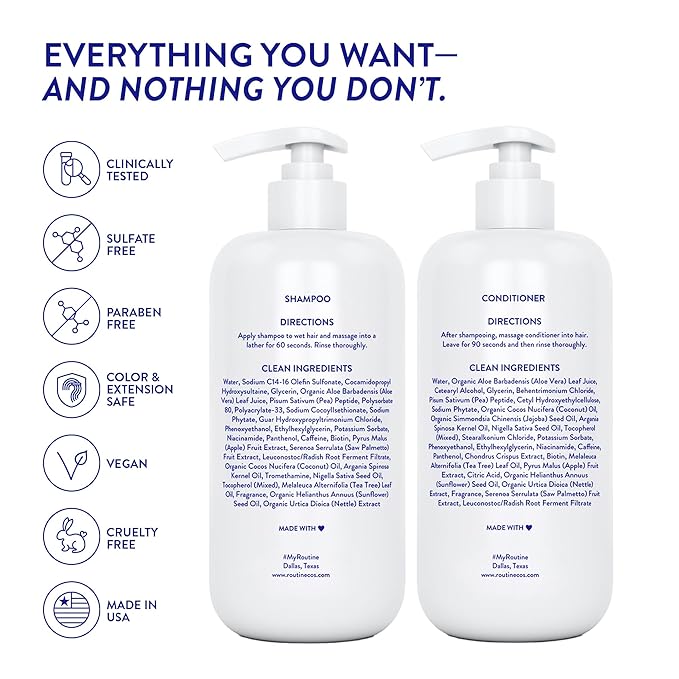 Routine Wellness Anti-Thinning Volumizing Shampoo and Conditioner Set for Thinning Hair & Hair Loss - Grow Your Confidence with Biotin & DHT Blockers - White Lily & Gardenia Set
