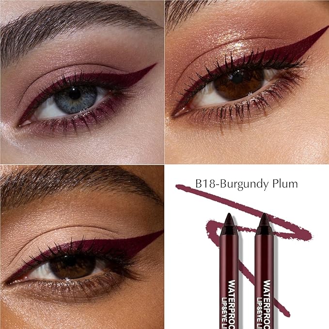 2 PCS Burgundy Plum Eyeliner Pencil, Cream Gel Waterline Eyeliner Smooth Waterproof Smudge-Proof Lasting Bold High-Pigmented Matte Eye Liner Pen Eyeshadow Makeup for Women with Sharpener