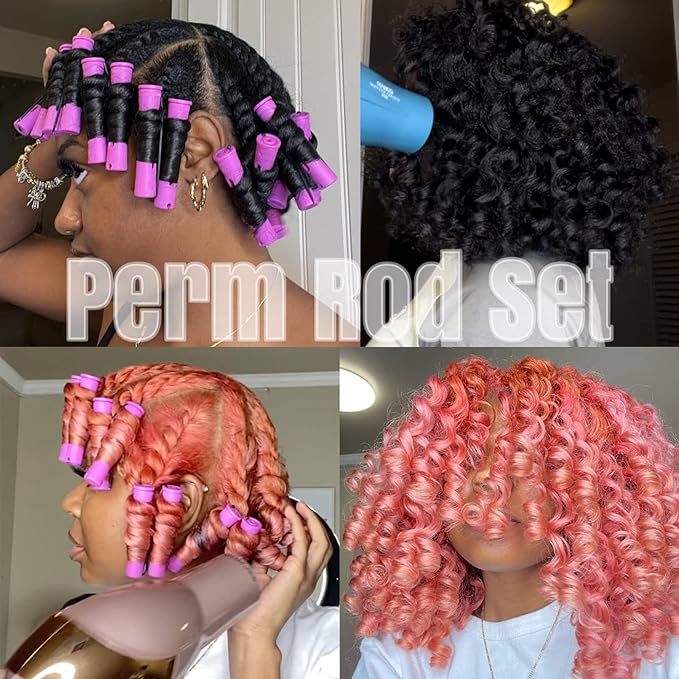 20pcs Purple Plastic Perm Rods Set for Natural Hair Cold Wave Rods Hair Curlers Rollers for Long Short Women's Hair DIY Hairdressing Tools