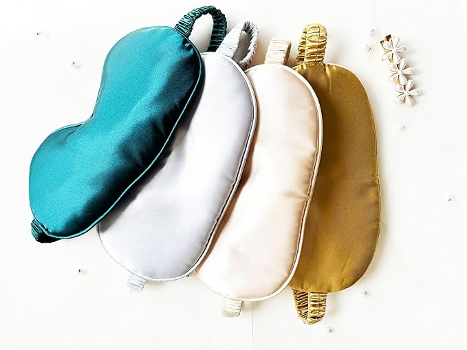 [3 Pack] QSYW Sleep Masks, Satin Eye Mask for Sleeping - Silky Eye Masks Bulk with Storage Bag & Elastic Strap,Silvery