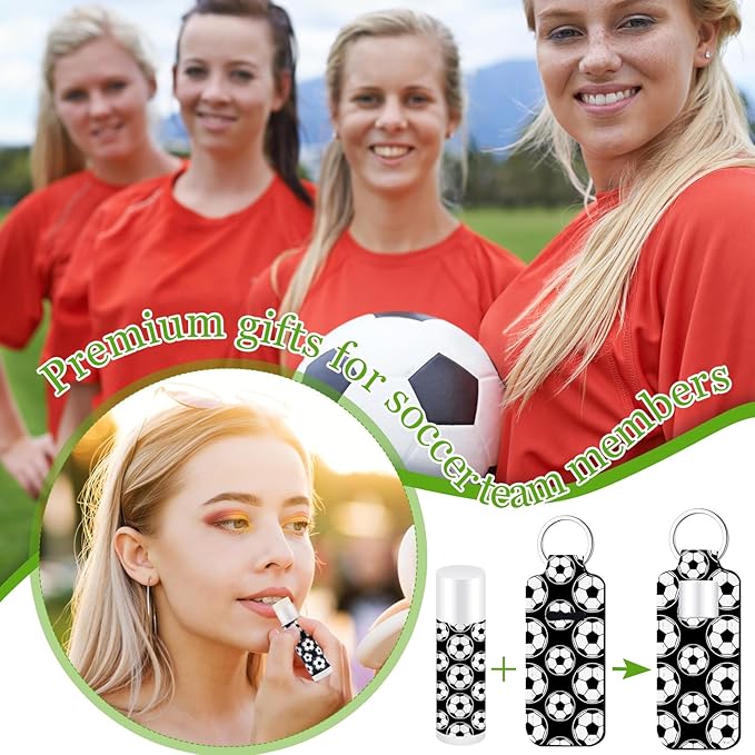 18 Sets Soccer Party Favors Lip Balm and Holder Keychain Bulk Soccer Senior Night 2026 Party Supplies Goodie Bags Stuffers Sport Team Gifts Accessories for Women Men Sports Lover Players Coach