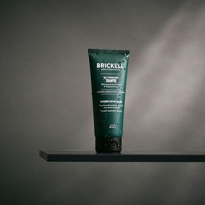 Brickell Men's Products Daily Strengthening Shampoo for Men, Mint & Tea Tree Oil To Soothe Dry and Itchy Scalp, Sulfate Free and Paraben Free, With Pro-Vitamin B5 & Hydrolized Protein, 3.4oz, Scented