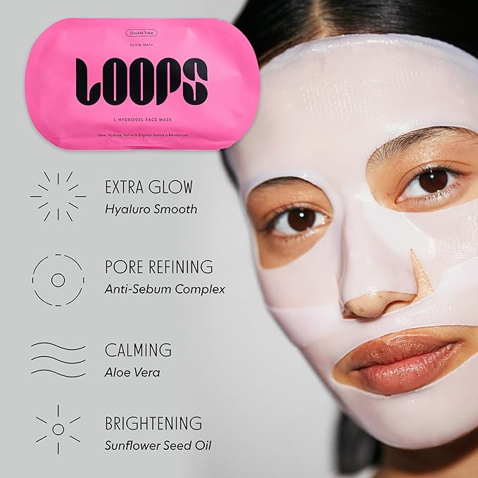 LOOPS Glow Gang Korean Face Mask Set – Weekly Reset for Rejuvenation, Double Take for Energized Skin, Sunrise Service for – Hydrating and Pore Refining – Safe for Sensitive Skin - 3pc