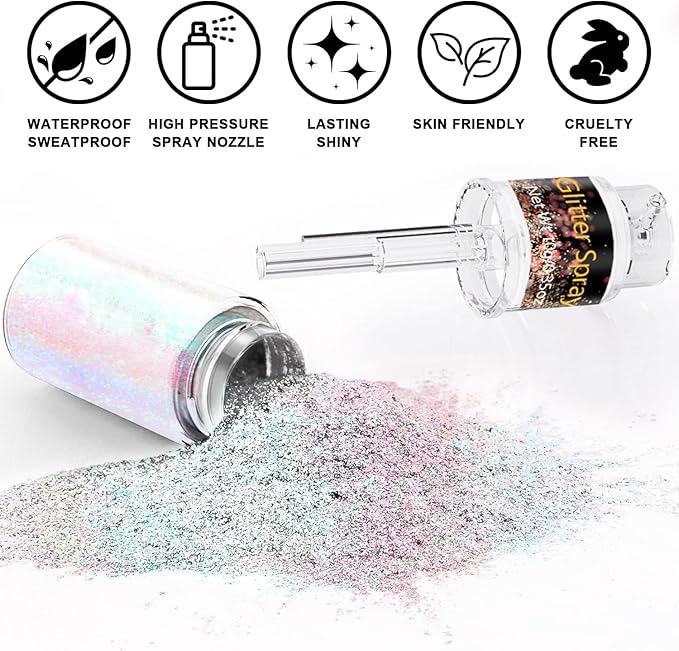 Hair and Body Glitter Spray, Glitter Hairspray Dry Powder Makeup for Clothes, Festival Rave Prom Loose Sparkle Powder,Holographic Ultra Fine Resin Glitters for Crafts (Mermaid)