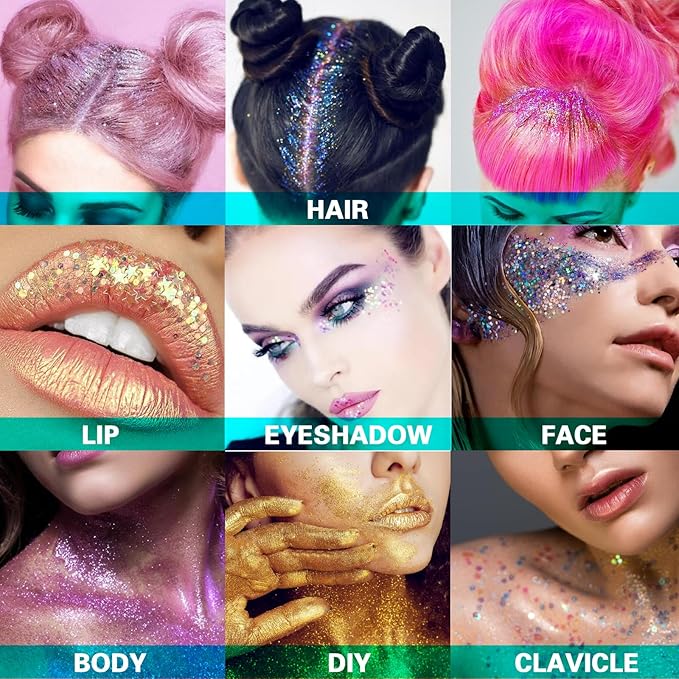 MEICOLY Lime Green Face Body Glitter for,St Patricks Day Accessories, Holographic St Paddys Face Glitter Self-Adhesive, Light Green Body Glitter,Chunky Glitter Face Paint for Party Festival Halloween