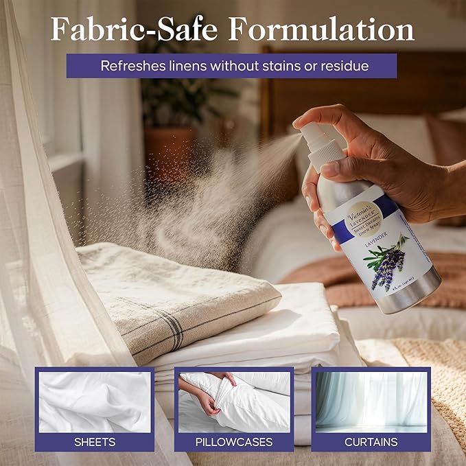 Victoria's Lavender Linen Spray - Aromatherapy Pillow Mist & Linen Spray for Bedding, Soothing Lavender Essential Oil Pure Blend for Bed & Pillows, Relaxing, Handmade in the USA - 2 Pack, 8 oz
