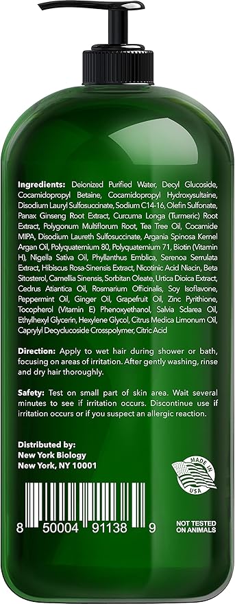 New York Biology Tea Tree Shampoo – Deep Cleanser – Relief for Dandruff and Dry Itchy Scalp – Therapeutic Grade - Helps Promote Hair Growth – 16.9 fl Oz