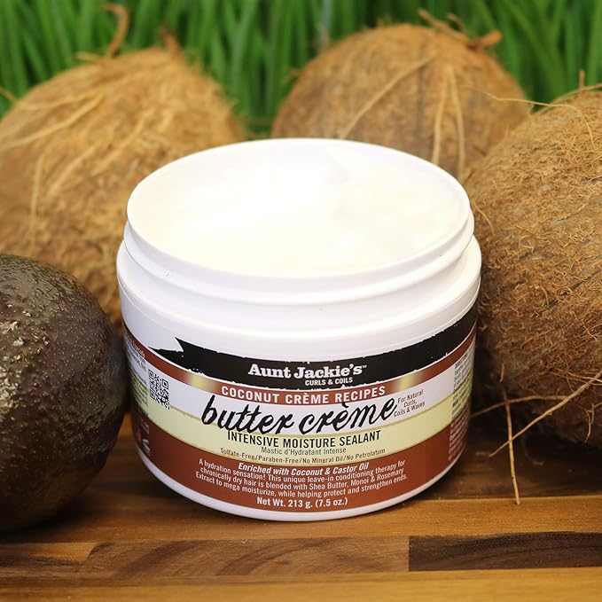 Aunt Jackie's Coconut Crème Recipes Butter Crème Intensive Moisture Sealant, Leave-In Conditioning Therapy for Dry Hair, 7.5 oz