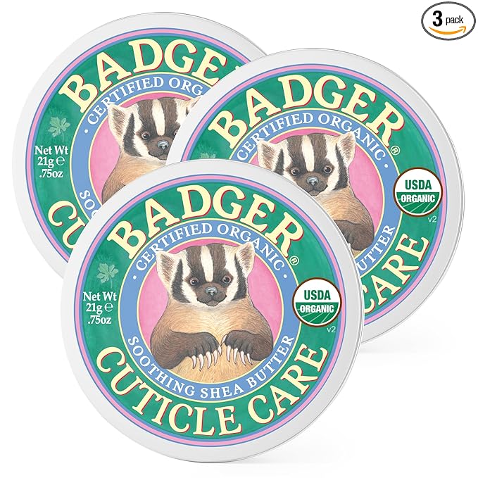 Badger Cuticle Cream, Deep Hydration for Dry, Cracked Cuticles & Hangnails, 100% Organic Cuticle Balm with Rich Shea Butter for Strong, Healthy Nails, Non-Greasy Cuticle Oil, .75oz Tin, 3-Pack