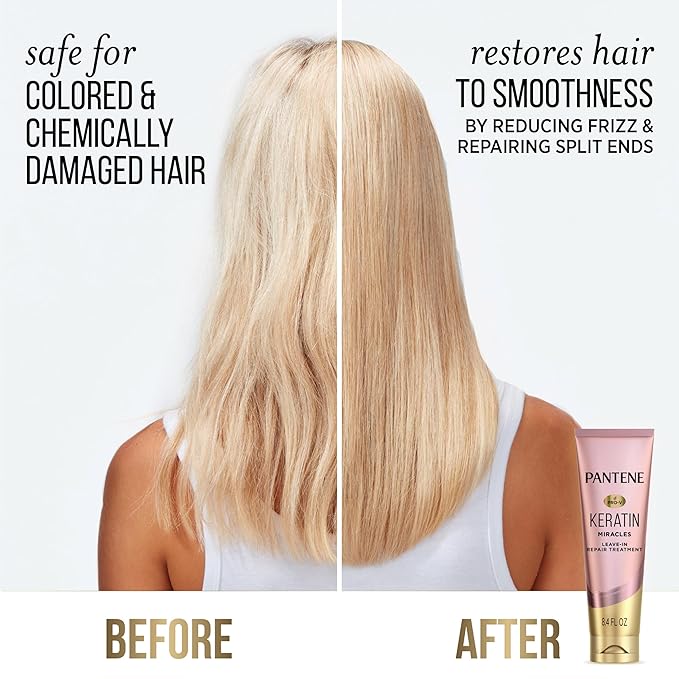 Pantene Keratin Leave-In Conditioner with Argan Oil,Protein Treatment for Dry,Damaged & Color-Treated Hair,Repairs Split Ends & Protects from Damage,Formaldehyde-Free,8.4 Fl Oz,(Pack of 2)