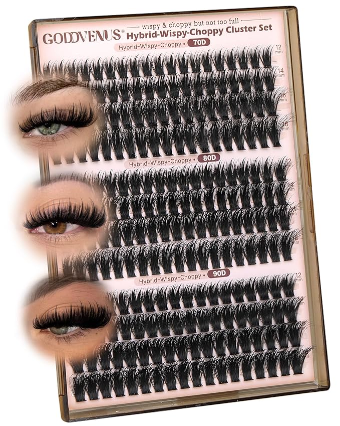 Goddvenus Wispy Lash clusters Hybrid Cluster Eyelash Extensions Natural Fairy Eyelash Clusters D Curl Individual Lashes Fluffy False Eyelashes (70D 80D 90D 12-18mm Mixed)