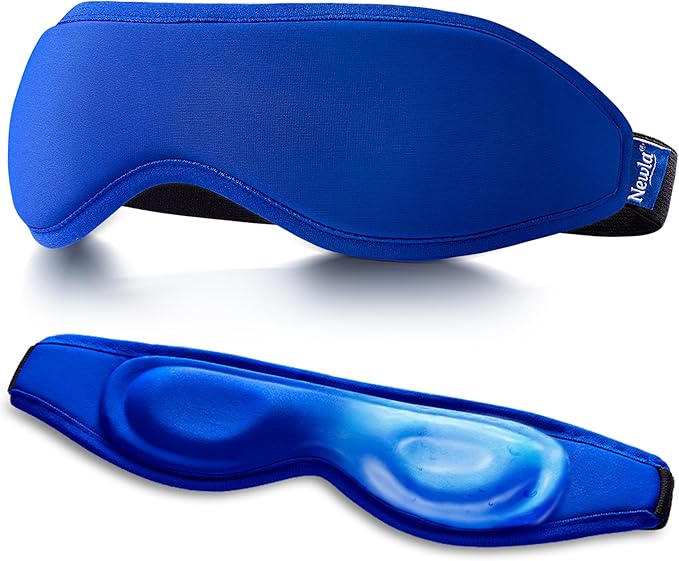 Cooling Gel Eye Mask for Puffy Eyes, Contoured Cold Compress for Eyes, Reusable Cold Eye Mask for Puffiness, Migraine & Tired Eyes, Post Surgery, Ice Gel Pack for Eye Care, Adjustable Strap (Blue)