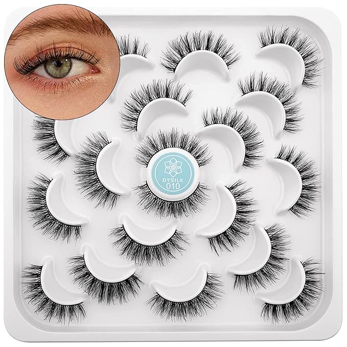 DYSILK Mink Eyelashes Strip Lashes - D Curl Lashes 10 Pairs 6D Faux Eyelashes Mink Lashes Natural Look Reusable False Eyelashes Fake Eyelashes Eye Lashes Pack | 12mm