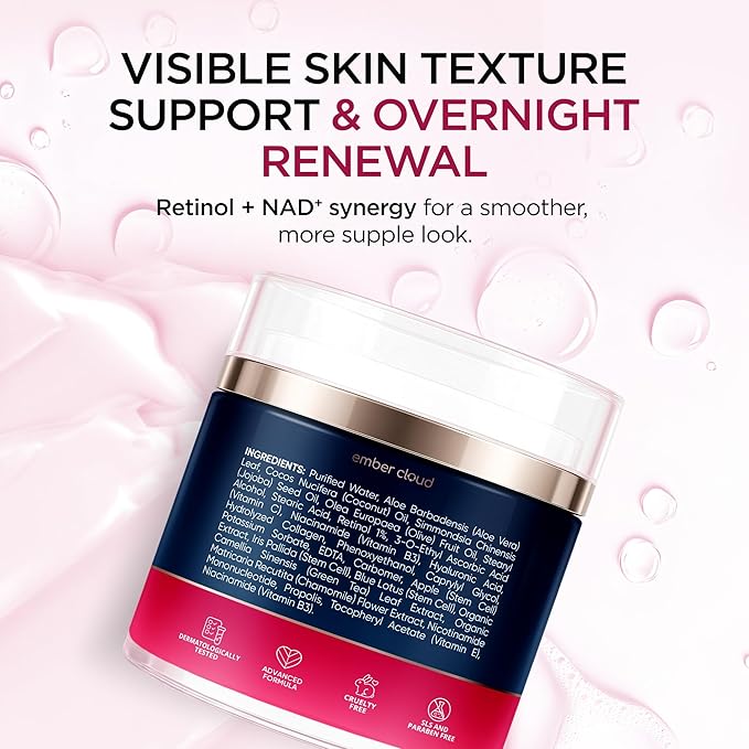 Retinol Collagen Cream for Face Retinol 1% Hyaluronic Acid Niacinamide for All Skin Types Face Moisturizer with Airless Pump Day & Night Cream - Made in USA
