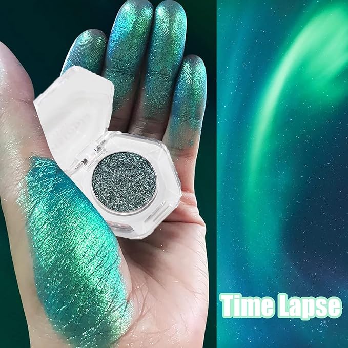 Chameleon Eyeshadow Collection, 14 Shades, Glitter Pressed Powder, Iridescent Shimmer Colors. (Time Lapse)