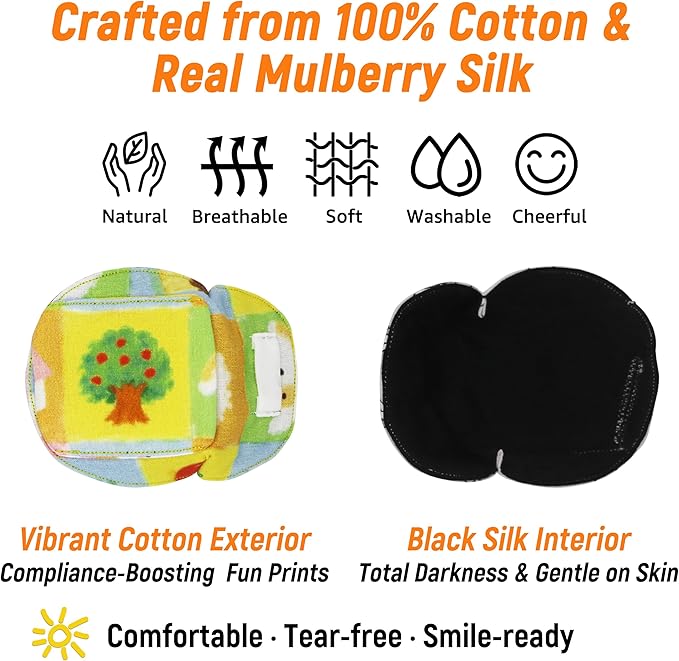 Astropic 3D Cotton & Silk Eye Patch for Kids | Boys Girls Eye Patch for Glasses | Medical Eyepatch for Children with Lazy Eye (Apple Tree, Left Eye)