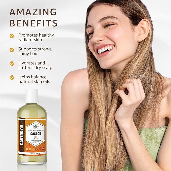 CASTOR OIL ( 16 oz ) Premium Cold Pressed Unrefined | Hexane Free | 100% Natural Promotes Healthy Skin & Hair | Thickens Eyebrows Lengthens Eyelashes | Strengthens Nails Cuticles | Massage | 16 FL OZ