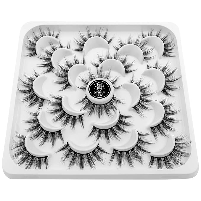 DYSILK Mink Lashes Fluffy Eyelashes - Fluffy Lashes 10 Pairs 6D Wispy Lashes Eye Lashes Pack Lashes Natural Look Reusable Mink False Eyelashes Wispy Fluffy Cat Eye Lashes | 17mm