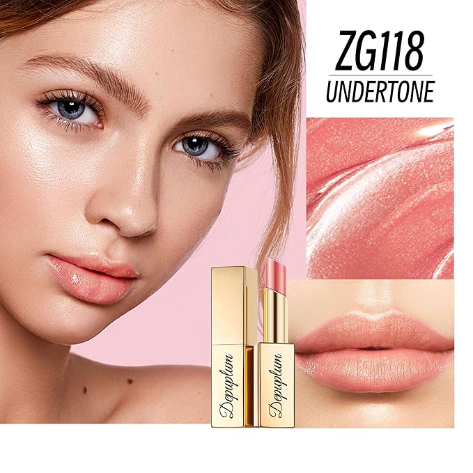Depuplum Nude Lipstick Moisturizing for Women Shimmer Tinted Lip Balm Hydrating Nourishing Lip Gloss Vegan& Cruelty Free Lip Makeup, ZG118 Undertone