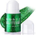 HOSAILY Roll-on Green Body Glitter Gel for Face Hair, St Patricks Day Accessories, Chunky Mermaid Sequins Halloween Festival Party Rave Outfits Christmas Face Paint Glitter Makeup for Women Kids