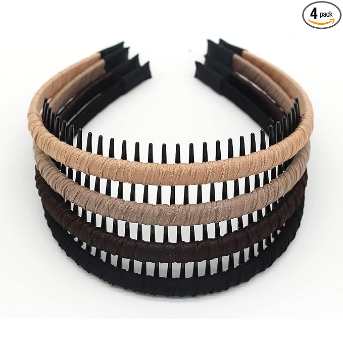 JOBAND 4pcs Hairbands for Women, Non-Slip Zig Zag Headbands, Adjustable Teeth Comb Hair Hoop, Daily Use, Yoga, Spa, Parties, Resin Cotton Blend