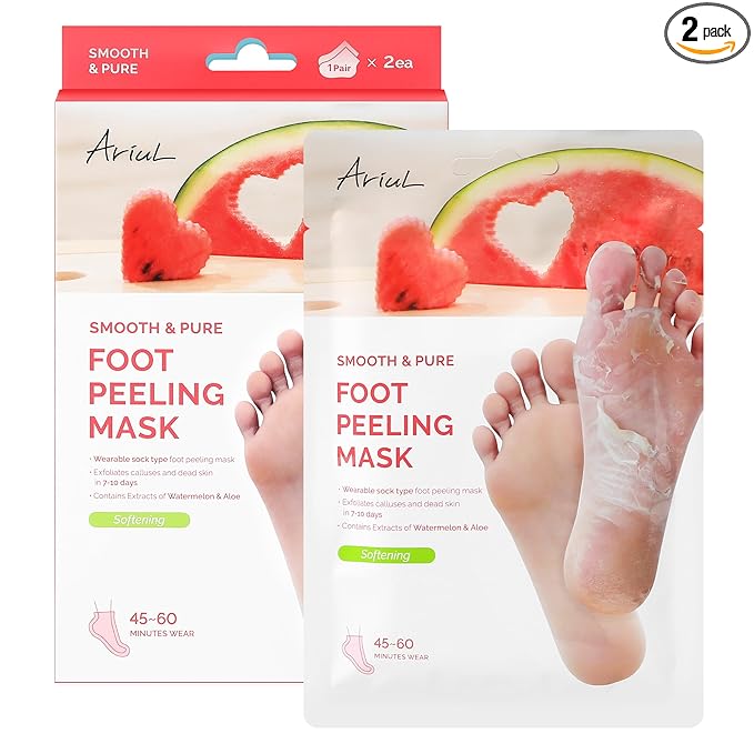 Ariul Smooth & Pure Foot Peel Mask, Softening Foot Peeling Socks for Smooth & Baby Soft Feet, Korean Skincare, 2 Pairs (Watermelon)