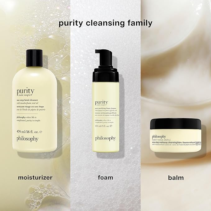 philosophy purity made simple one-step facial cleanser- with meadowfoam seed oil gently cleanses & melts away dirt, oil & stubborn makeup paraben-free face wash