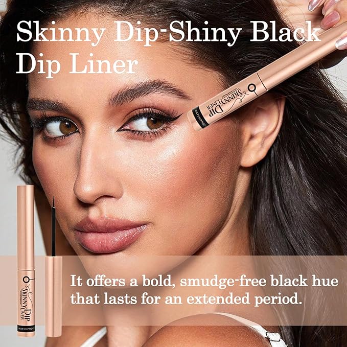 Skinny Dip Shiny Black Dip Liner – 24H Long Lasting Eyebrow Gel for Fluffy or Laminated Brows, Clear Vegan Brow Gel with Precise Applicator, Non-Flaky, Quick Dry, Cruelty-Free