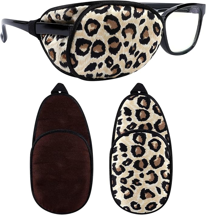 eZAKKA Eye Patches for Adults, Eye Patch for Glasses, Silk Eye Patch Medical for Lazy Eye Patches for Women Amblyopia Strabismus and After Surgery (Brown+Leopard)